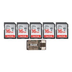 16GB Capacity / Pack Size – 16GB / 80MB/s / 5-Pack + Reader