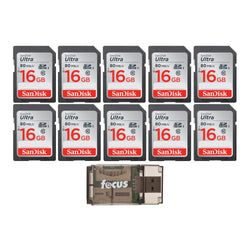 16GB Capacity / Pack Size – 16GB / 80MB/s / 10-Pack + Reader