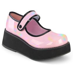 Classic Mary Janes – Baby Pink Holographic Patent - Black