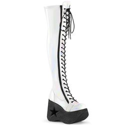 Knee Boots/Overknees – Dynamite 300 | White Holographic Patent - Black
