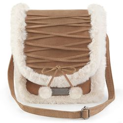 DemoniaCult Crossbody Bag – Camel - White Faux Fur