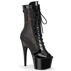 Black Patent - Rhinestone Mesh