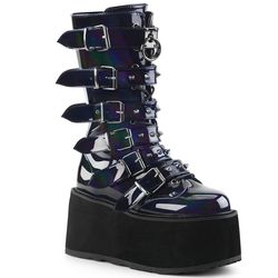 Mid-Calf Boots – Damned 225 | Black Holographic Patent