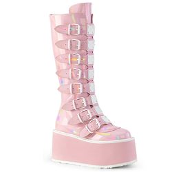 Knee Boots/Overknees – Damned 318 | Baby Pink Holographic Patent - White