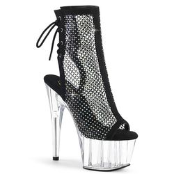 Black Faux Suede - Rhinestone Mesh