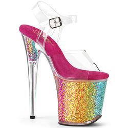 Clear/Hot Pink - Rainbow Confetti