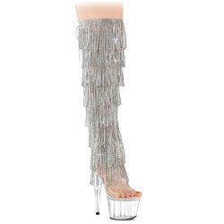 Silver Simulated Rhinestone Fringes - Clear