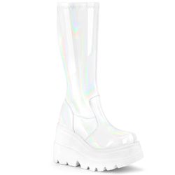 Mid-Calf Boots/Knee Boots – Shaker 65 | White Holographic Patent