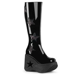Knee Boots/Overknees – Dynamite 218 | Black Patent - Multi Glitter