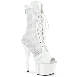 White Patent - Rhinestone Mesh