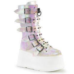 Mid-Calf Boots – Damned 225 | Pearl Iridescent Faux Leather - White