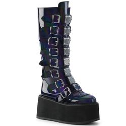 Knee Boots/Overknees – Damned 318 | Black Holographic Patent