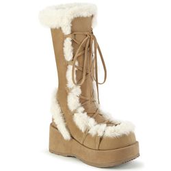 Camel Faux Suede - White Faux Fur