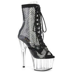 1021RM | Black Faux Suede - Rhinestone Mesh Fabric - Clear