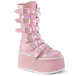 Mid-Calf Boots – Damned 225 | Baby Pink Holographic Patent - White