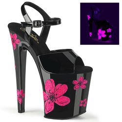 Black - Neon Hot Pink Hibiscus Flowers [UV]