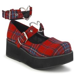Double Buckled Mary Janes – Black - Red Plaid Fabric