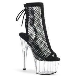 Varianten | Variants – 1018RM | Black Faux Suede - Rhinestone Mesh Fabric - Clear