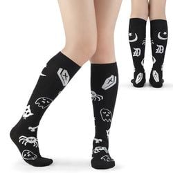 Knee High Socks – Black - White Coffin Knee High Socks