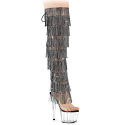 Rhinestone [Fringe] Upper – Silver/Black Simulated Rhinestone Fringes - Clear