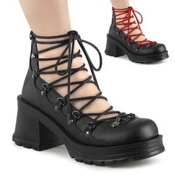 DemoniaCult Bratty Low Shoes – Bratty 32 | Black Matte (Red)