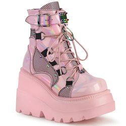 Baby Pink Holographic Patent - Black Mesh