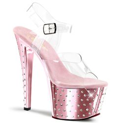 Clear - Baby Pink Chrome - Rhinestones