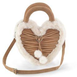 DemoniaCult Heart-Shaped Bag – Heart Shaped Camel - White Faux Fur