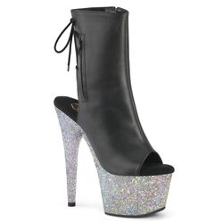 Faux Leather – Black Matte - Silver Multi Glitter