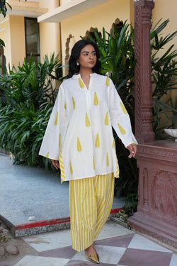 Similar Style – White Block Printed Cotton Kurta with Farshi Salwar Set