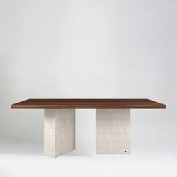 White zellige - Walnut wood