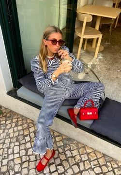 Prawn cocktail PJ set – Navy blue stripes