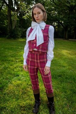 camero woollen pants – pink wool checks