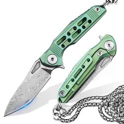 Color – Damascus Blade | Green Titanium Handle
