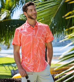 Island Crew Men's Stretch Short Sleeve Aloha Shirt: Banana
