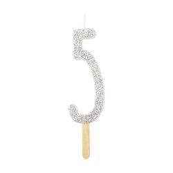 Variant – Number Candle - Silver Glitter Five