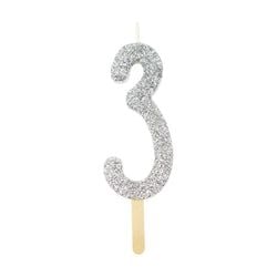 Variant – Number Candle - Silver Glitter Three