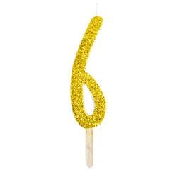 Variant – Number Candle - Gold Glitter Six