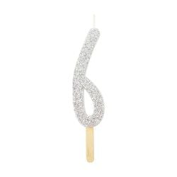 Variant – Number Candle - Silver Glitter Six