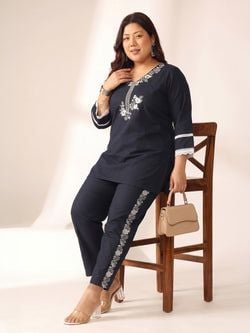 Explore More Plus Size Co-ord Set – Navy Blue