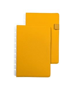 Vegan Leather Snap Planner Covers – Saffron Yellow Pebble Grain Leather Snap Planner Cover