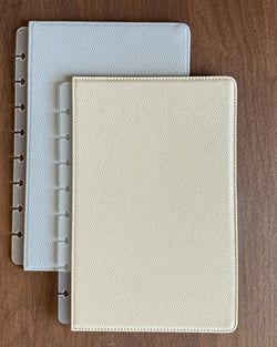 Soft Blue & Shell Pebble Grain Reversible Leather Snap Planner Cover