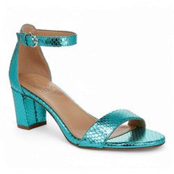 Teal Metallic Snake Print Leather