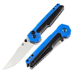 KANSEPT EDC Tac Button Lock Knife Blue G10 + Titanium Handle (3.1