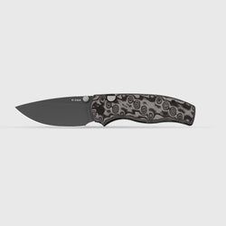 Glaux – Kizer Button Liner Lock™ + Vortex Pattern Micarta + Gray PVD Coating & Stonewashed