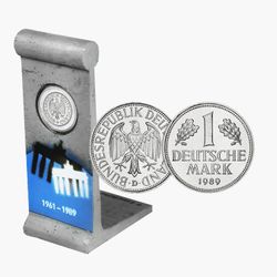 Design – 1 Deutsche Mark coin in Berlin Wall