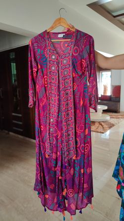 White & Purple A-Line Ethnic  Coord Set -Pure Cotton main image 0