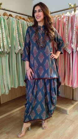 (Raveena Tandon) Dark Green Dhoti Skirt Dress with Neckpiece