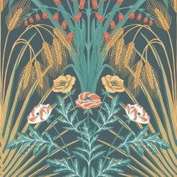 Viridian, Metallic Gold & Coral on Dark Viridian