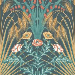 Color – Viridian, Metallic Gold & Coral on Dark Viridian
